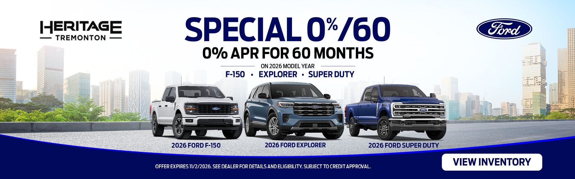 Offer: 0% APR for 60 months on the 2026 F-150, Super Duty, a