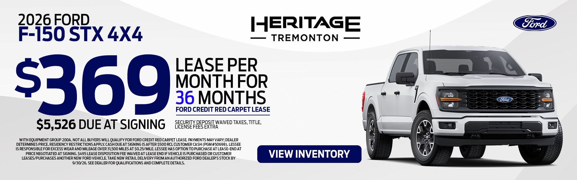 $369 /mo. for 36 mos. Ford Credit Red Carpet Lease $5526 Cas