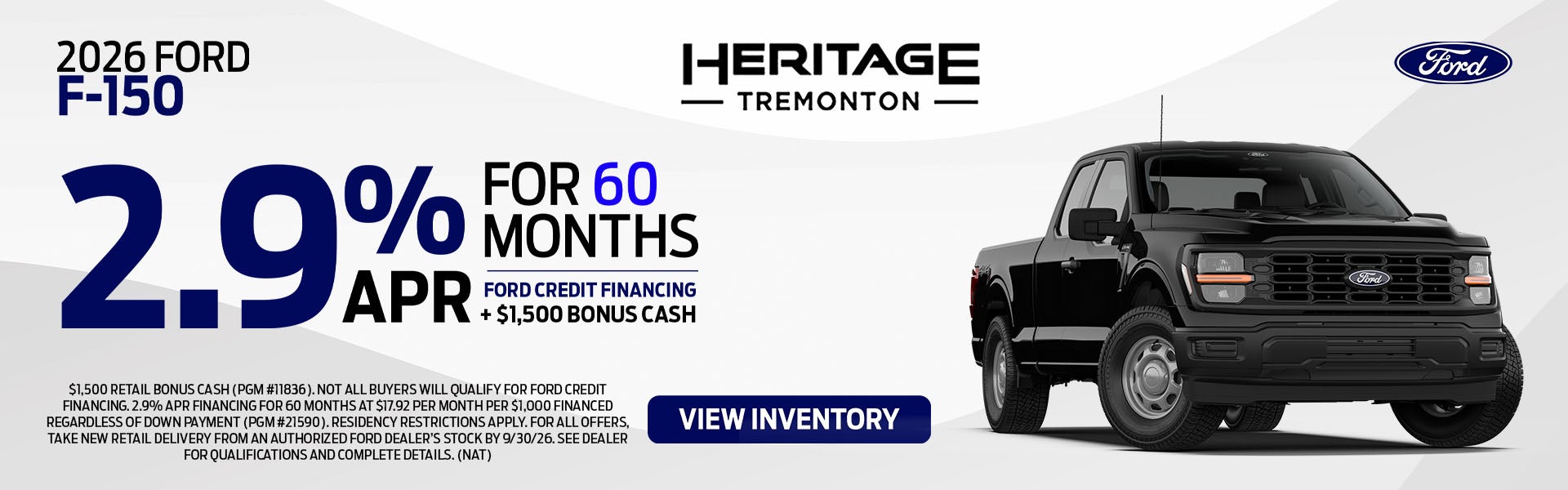 2026 Ford F-150 2.9% APR for 60 mos. Ford Credit Financing +